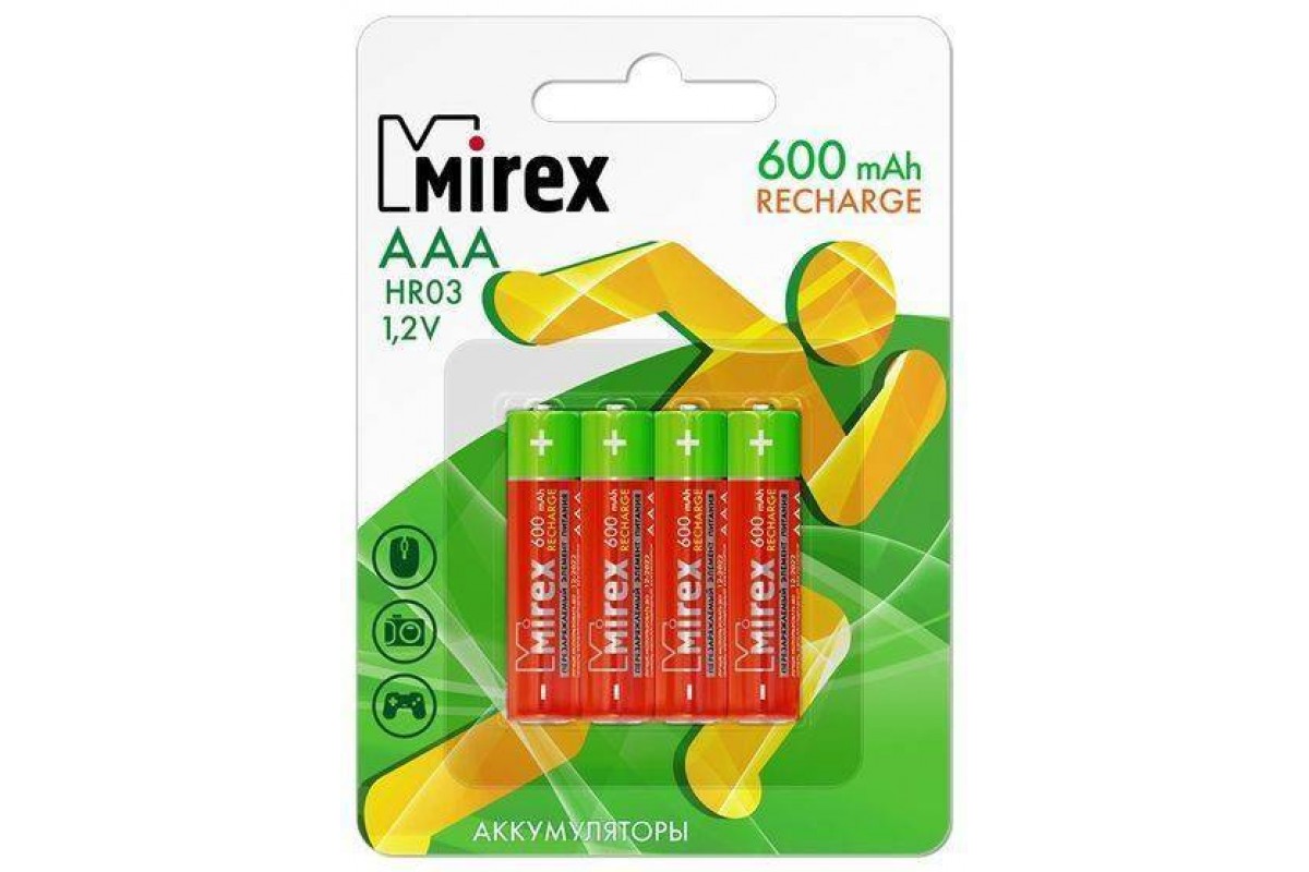 Аккумулятор Ni-MH Mirex HR03 / AAA 600mAh 1,2V цена за 4 шт (4/40/200), блистер (23702-HR03-06-E4)