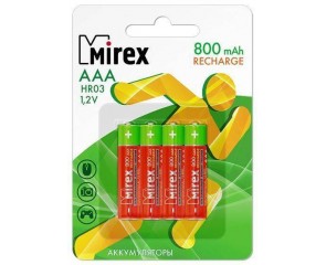 Аккумулятор Ni-MH Mirex HR03 / AAA 800mAh 1,2V цена за 4 шт (4/40/200), блистер (23702-HR03-08-E4)