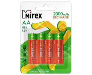Аккумулятор Ni-MH Mirex HR6 / AA 2000mAh 1,2V цена за 4 шт (4/40/200), блистер (23702-HR6-20-E4)
