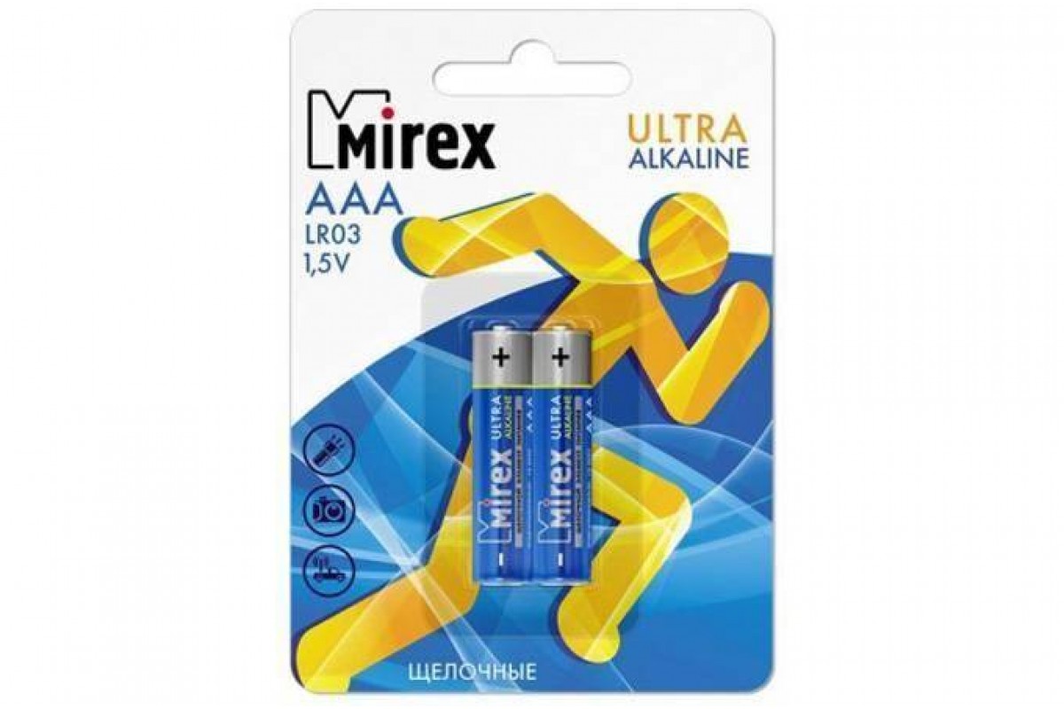 Батарейка алкалиновая Mirex LR03 / AAA 1,5V  цена за 2 шт (2/24/480), блистер (23702-LR03-E2)