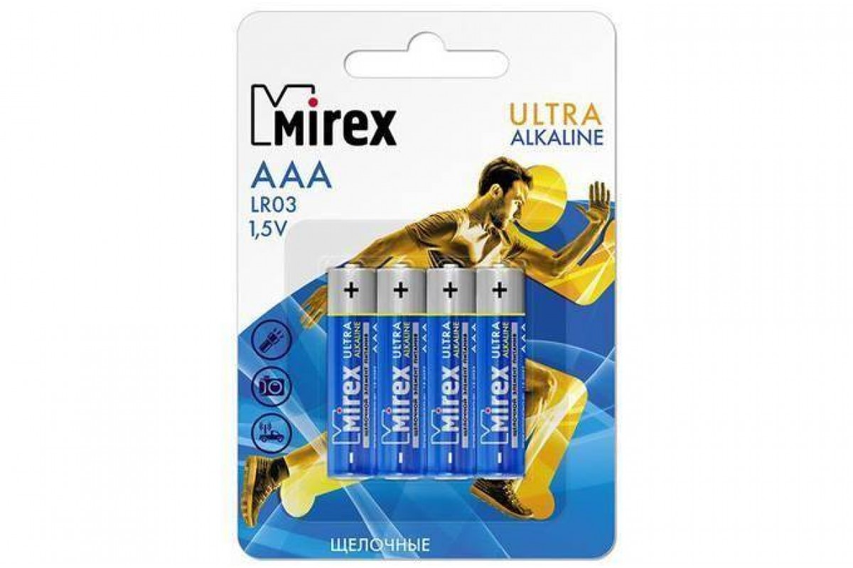 Батарейка алкалиновая Mirex LR03 / AAA 1,5V  цена за 4 шт (4/48/960), блистер (23702-LR03-E4)