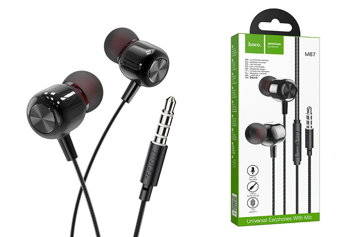 Наушники HOCO M87 String wired earphones with with microphone черная
