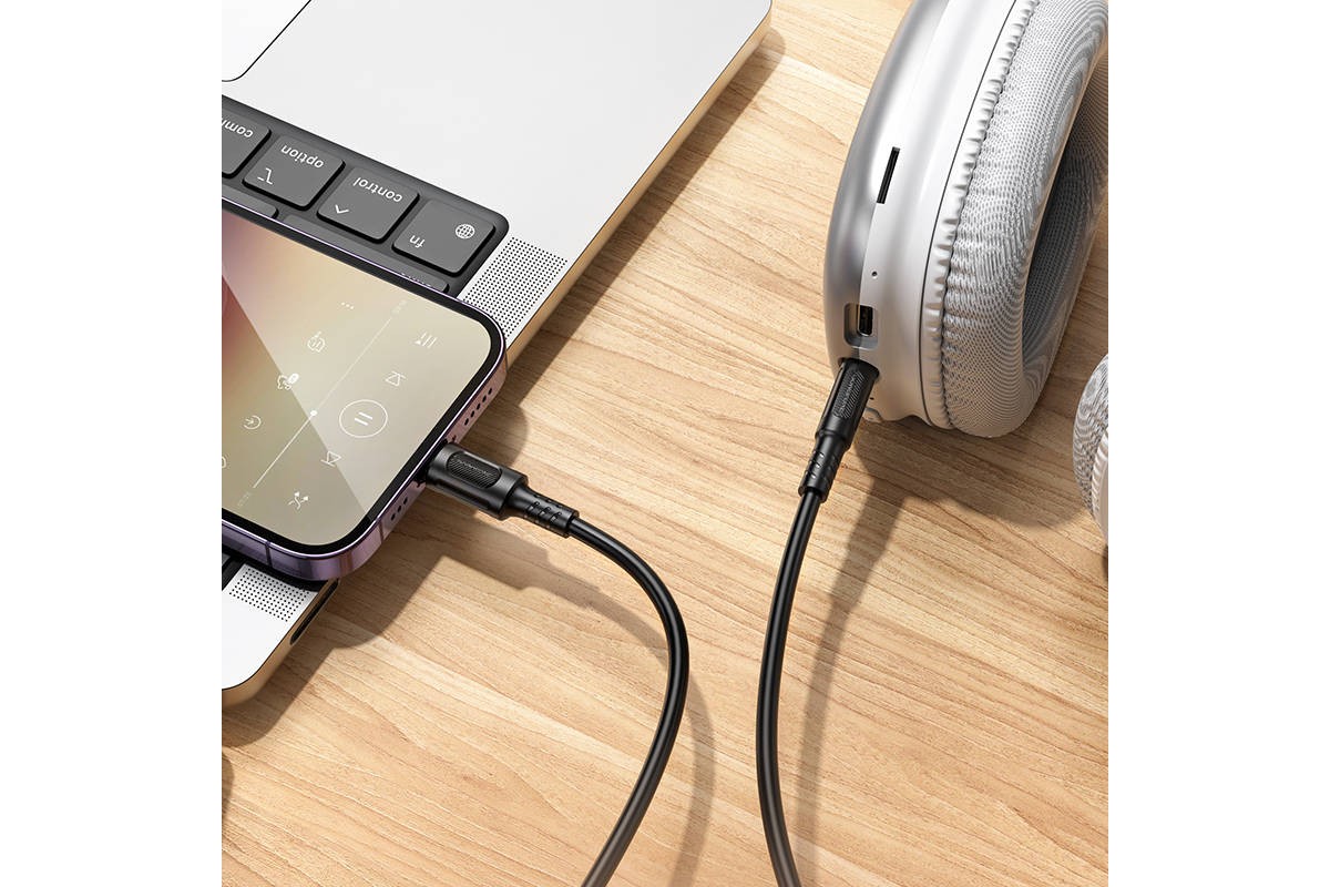 Кабель аудио BOROFONE BL25A AUX аудио кабель/3.5 mm jack - Lightning/ 1m/ черный