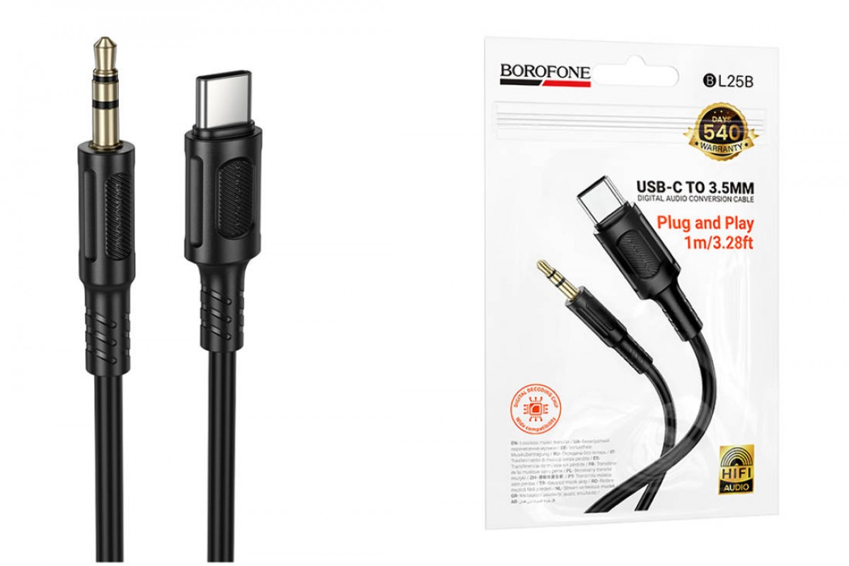 Кабель аудио BOROFONE BL25B AUX аудио кабель/3.5 mm jack - Type-C/ 1m/ черный