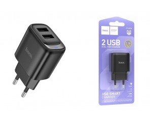 Сетевое зарядное устройство 2USB HOCO C141A Smart 2400mAh (черный)