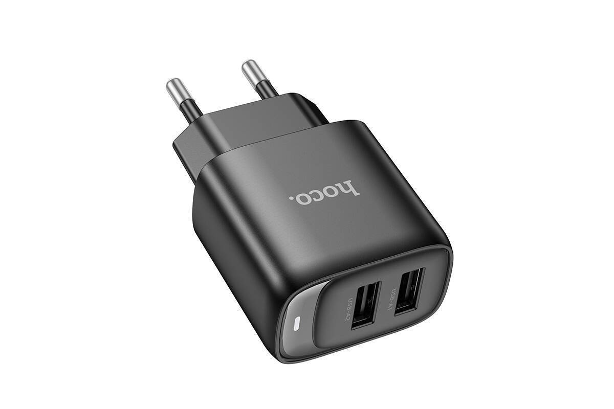 Сетевое зарядное устройство 2USB HOCO C141A Smart 2400mAh (черный)