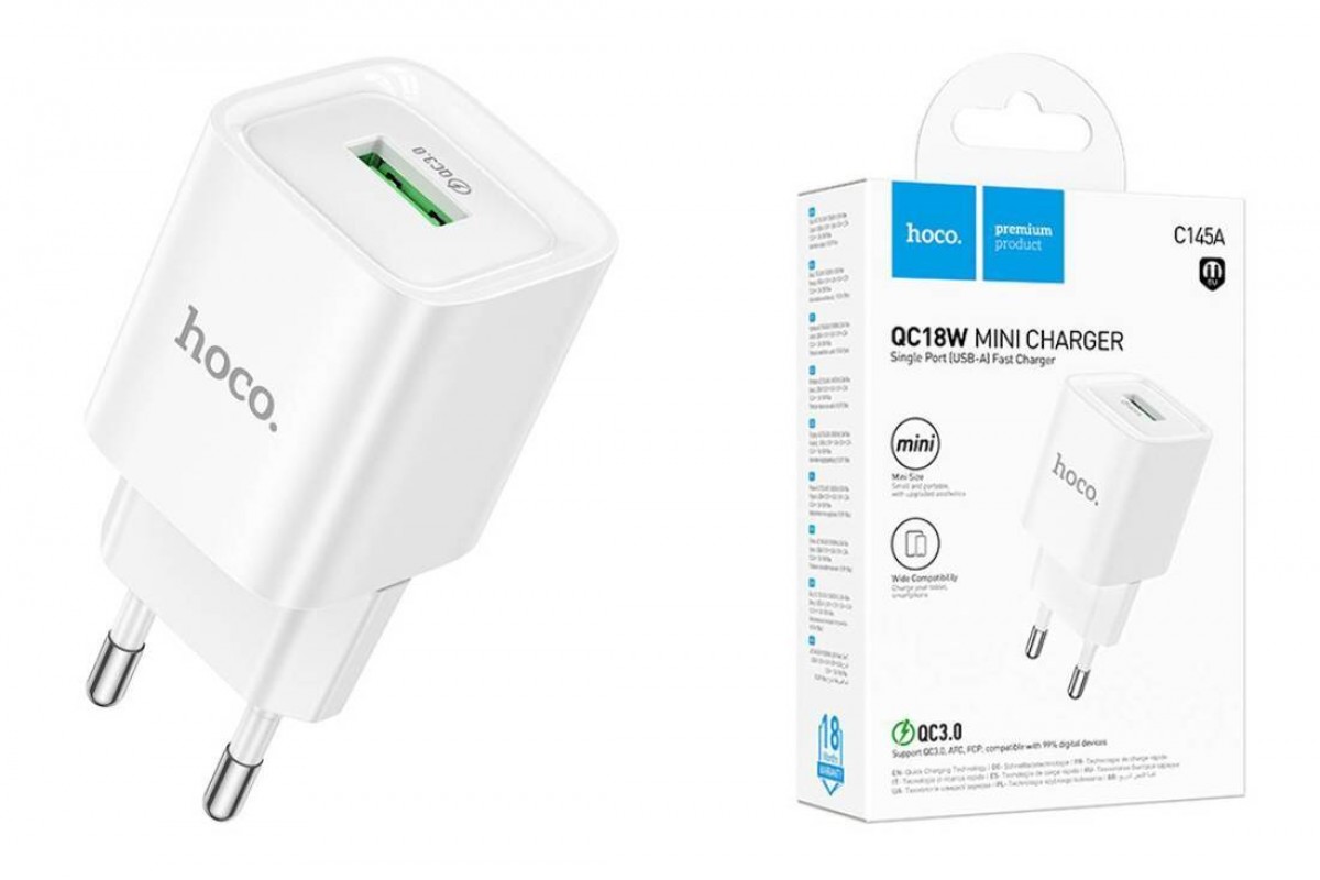 Сетевое зарядное устройство 2USB HOCO C145A Charm single port (один порт)QC3.0 (белый)