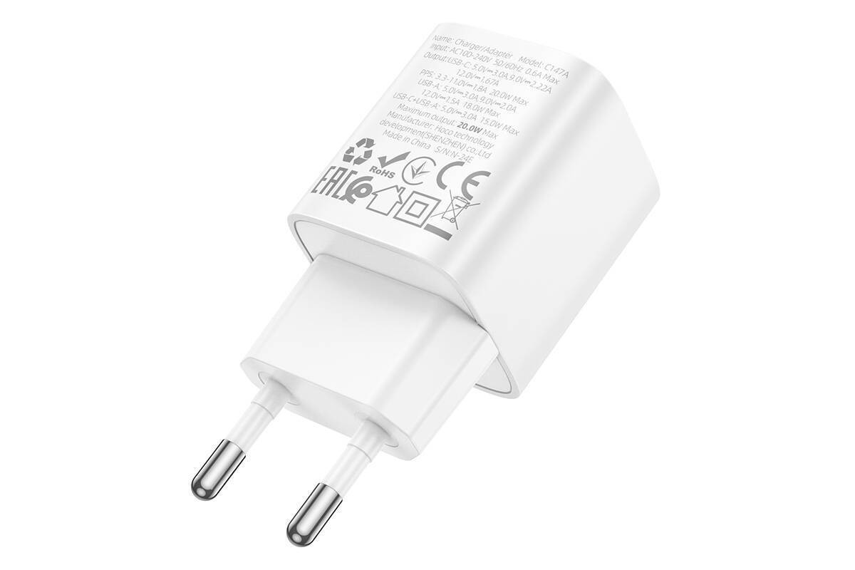 Сетевое зарядное устройство USB + USB-C HOCO C147A Charm PD20W+QC3.0 (белый)