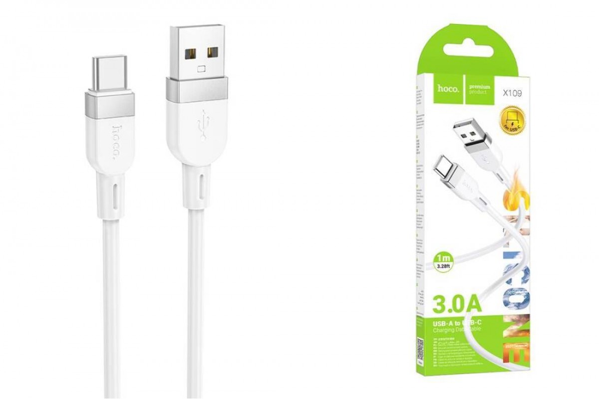 Кабель USB - USB Type-C HOCO X109 Energy silicone (белый) 1м силиконовый