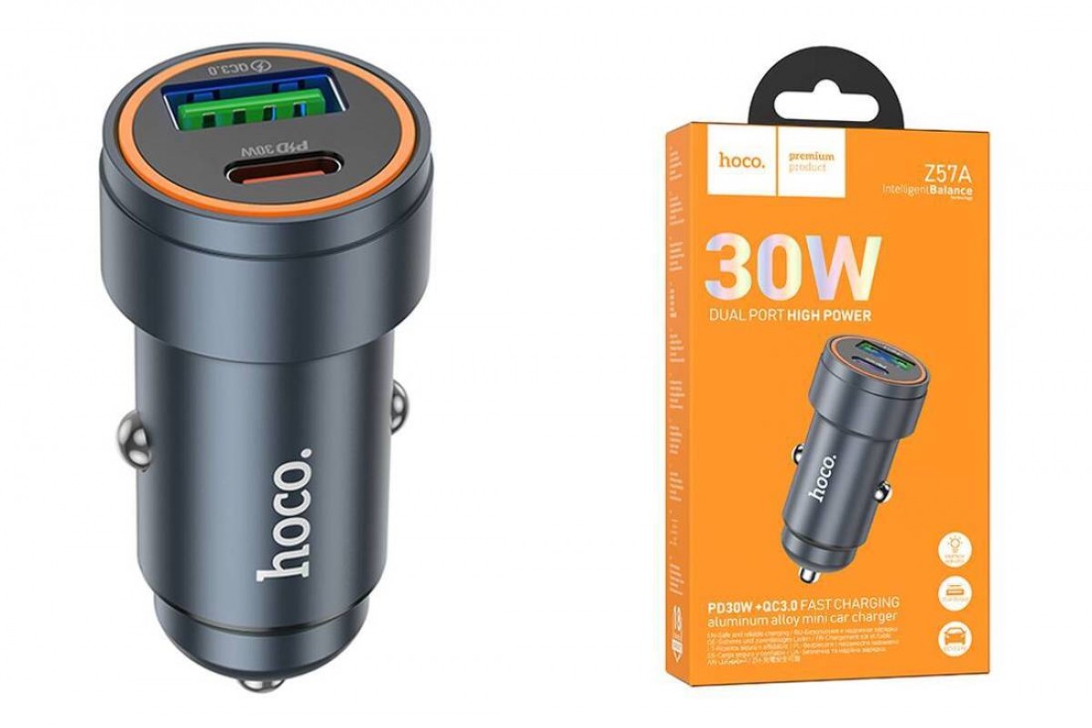 Автомобильное зарядное устройство АЗУ USB + USB-C HOCO Z57A Glorious PD30W+QC3.0 car charger (металлик)