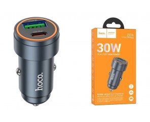 Автомобильное зарядное устройство АЗУ USB + USB-C HOCO Z57A Glorious PD30W+QC3.0 car charger (металлик)