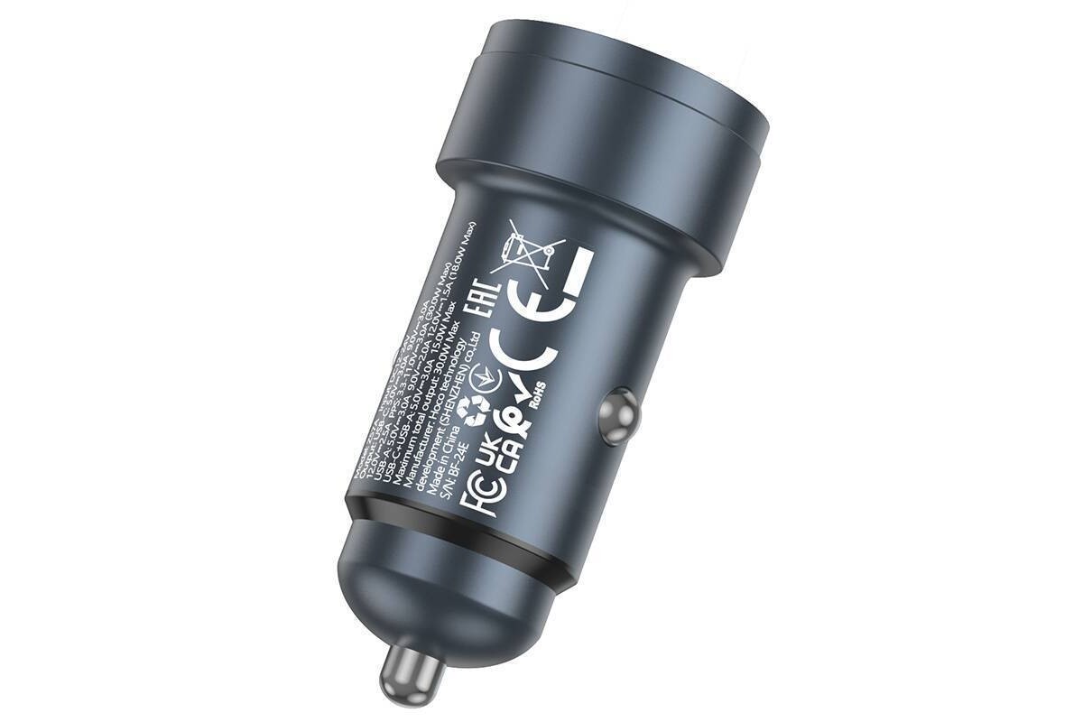 Автомобильное зарядное устройство АЗУ USB + USB-C HOCO Z57A Glorious PD30W+QC3.0 car charger (металлик)