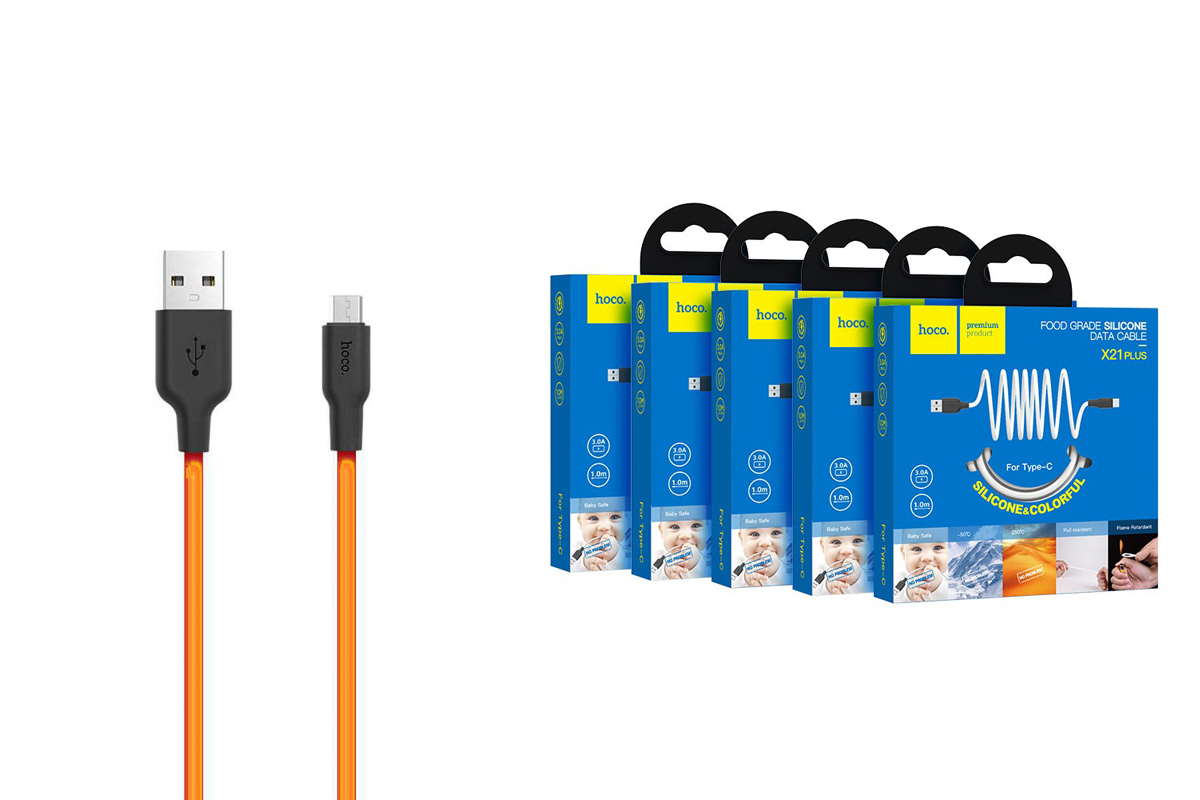 Кабель USB micro USB HOCO X21 Plus Silicone charging cable  (черно-оранжевый) 1 метр