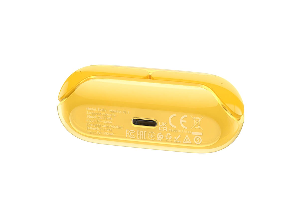 Наушники вакуумные беспроводные HOCO EW39 Bright true wireless ENC BT stereo headset Bluetooth (желтый)