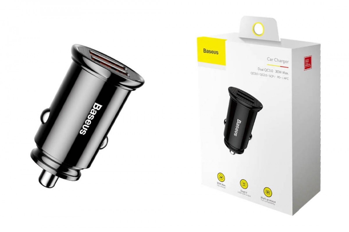 Автомобильное зарядное устройство BASEUS Circular Plastic, 2*USB, 5A, 30 Вт, черный, быстрая зарядка