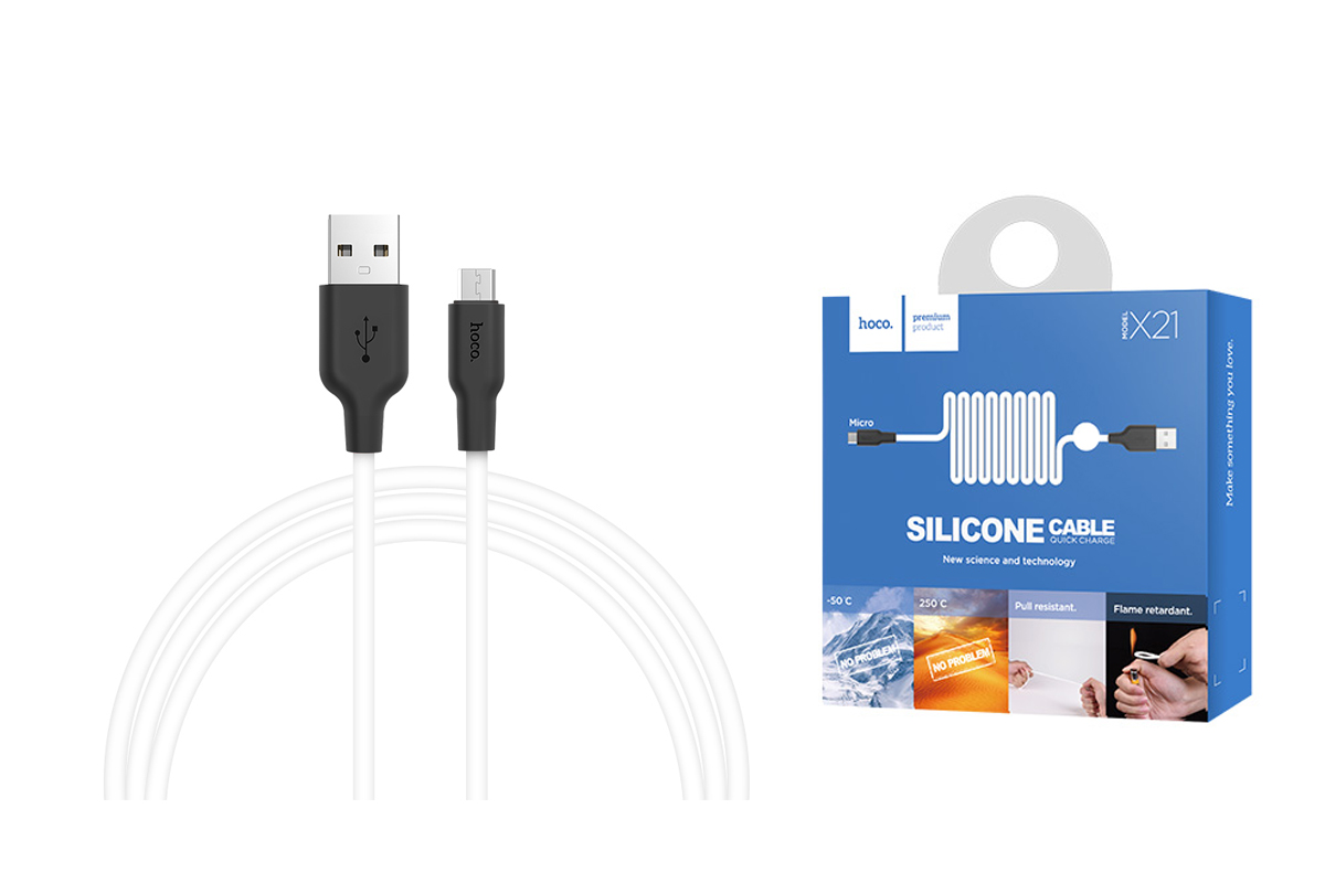 Кабель USB micro HOCO X21 Plus Silicone charging cable  (черно-белый) 2 метр