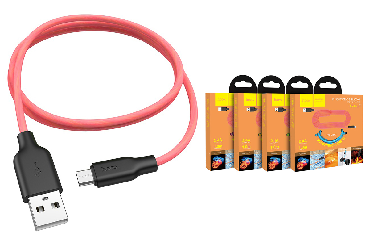 Кабель USB micro USB HOCO X21 Plus Silicone charging cable  (черно-красный) 1 метр