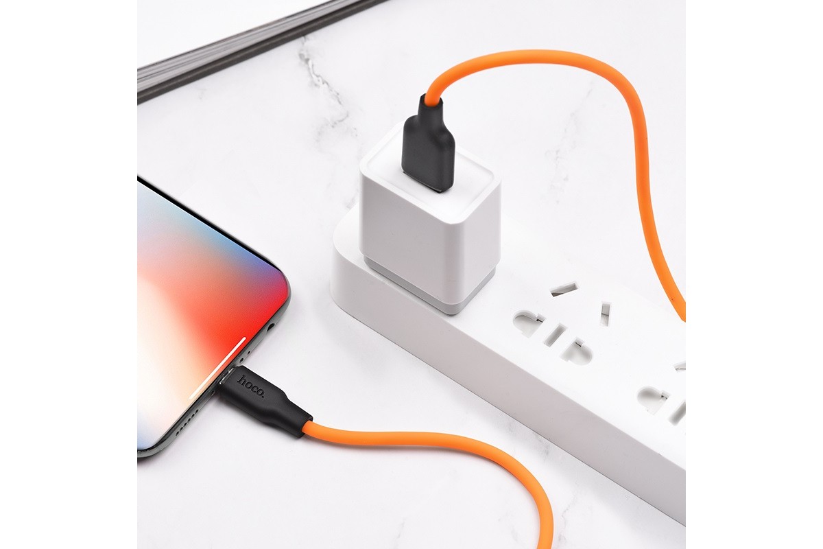 Кабель для iPhone HOCO X21 Plus Silicone charging cable for Lightning 1м черно-оранжевый