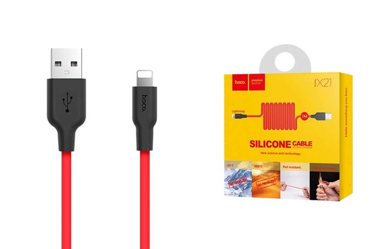 Кабель для iPhone HOCO X21 Silicone charging cable for Lightning 1м черно-красный
