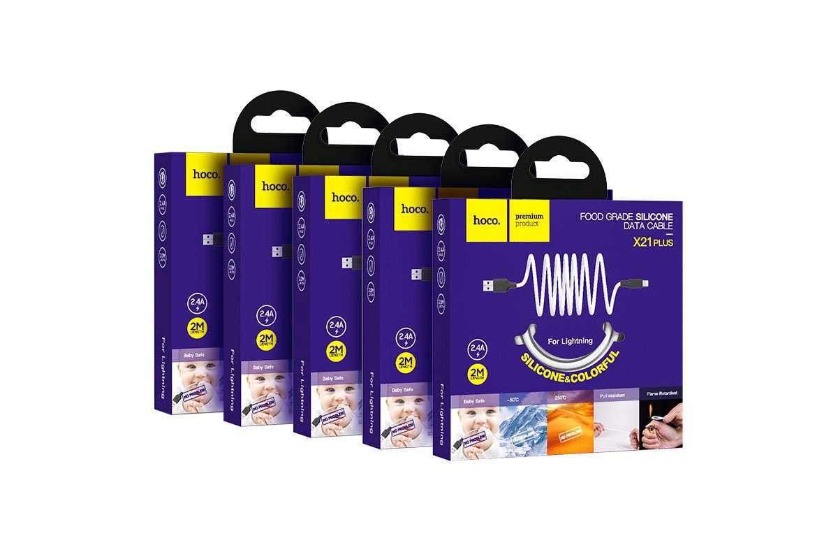 Кабель для iPhone HOCO X21 Plus Silicone charging cable for Lightning 1м черно-синий