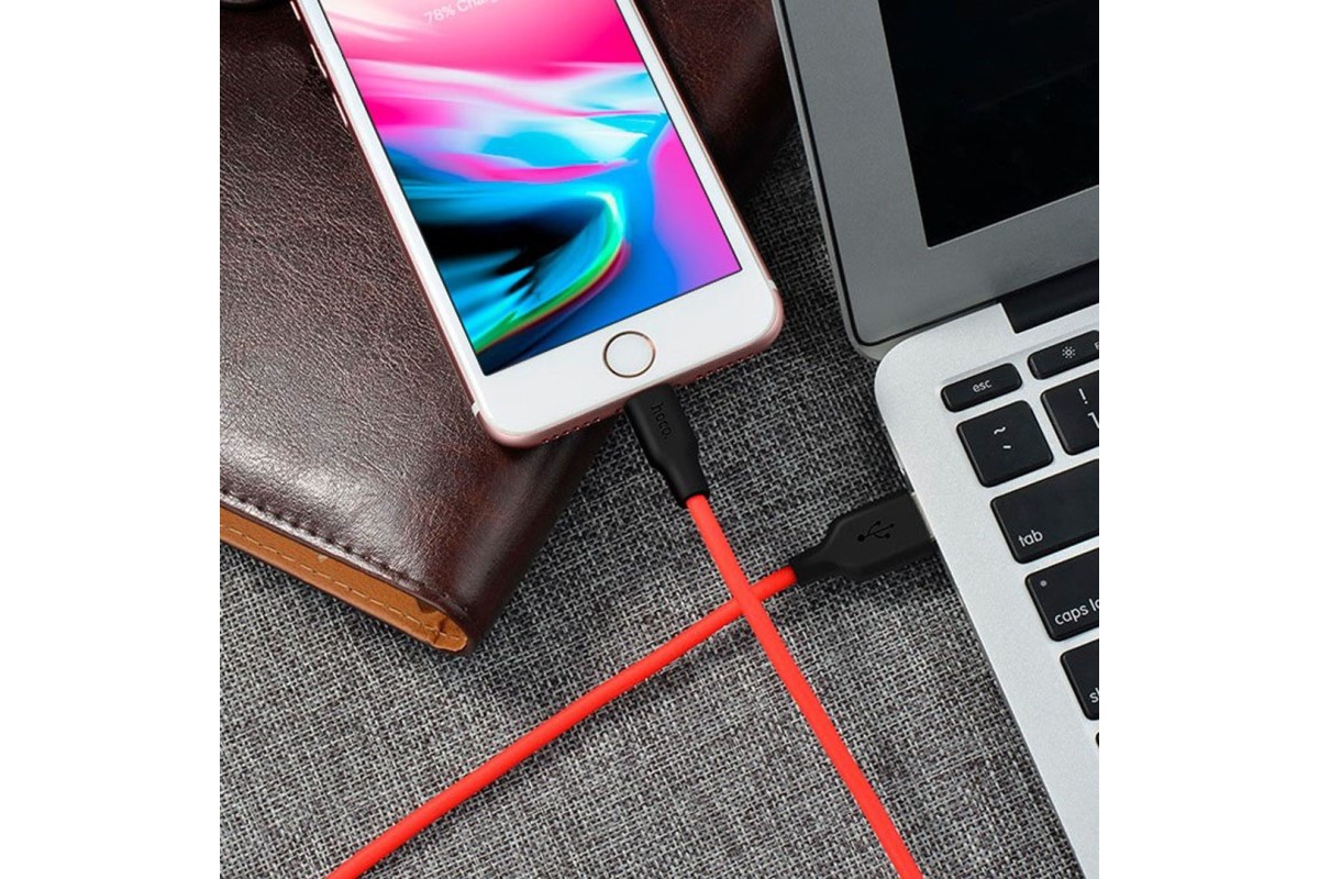 Кабель USB HOCO X21 Silicone type-c charging cable (черно-красный) 1 метр
