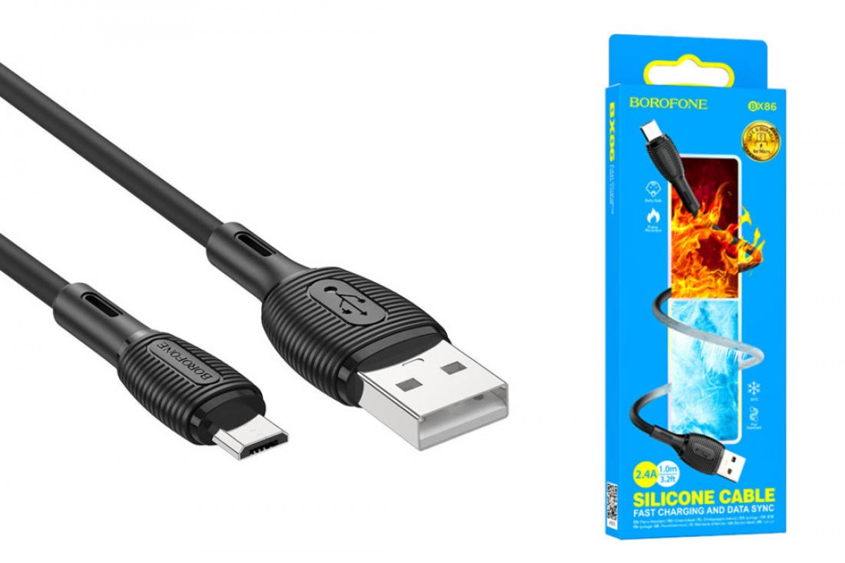 Кабель USB - MicroUSB BOROFONE BX86 силиконовый 2,4A (черный) 1м