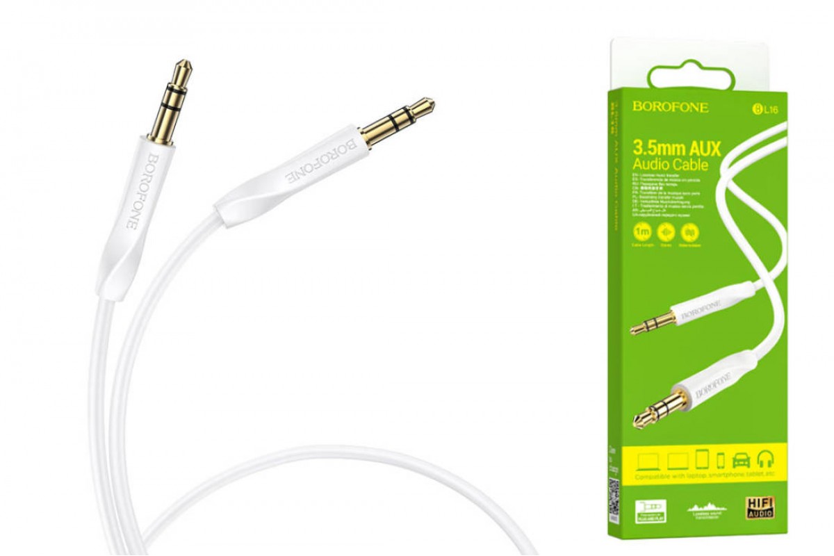 Кабель аудио AUX BOROFONE BL16 AUX 3.5 1 метр белый