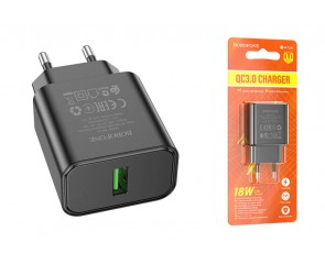 Сетевое зарядное устройство USB BOROFONE BA72A Spring single port (один порт)QC3.0 (черный)
