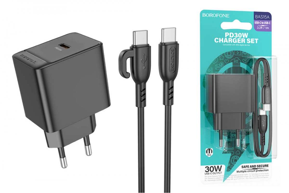 Сетевое зарядное устройство USB-C + кабель Type-C BOROFONE BAS15A PD30W (черный)