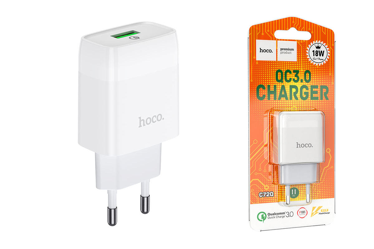 Сетевое зарядное устройство USB USB HOCO C72Q Glorious single port QC3.0 charger  белый