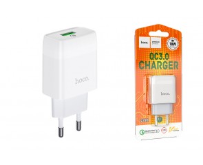 Сетевое зарядное устройство USB USB HOCO C72Q Glorious single port (один порт)QC3.0 (белый)