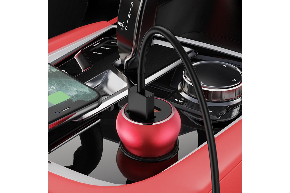 Автомобильное зарядное устройство USB+Type-C HOCO Z38 Resolute PD20W+QC3.0 car charger красный