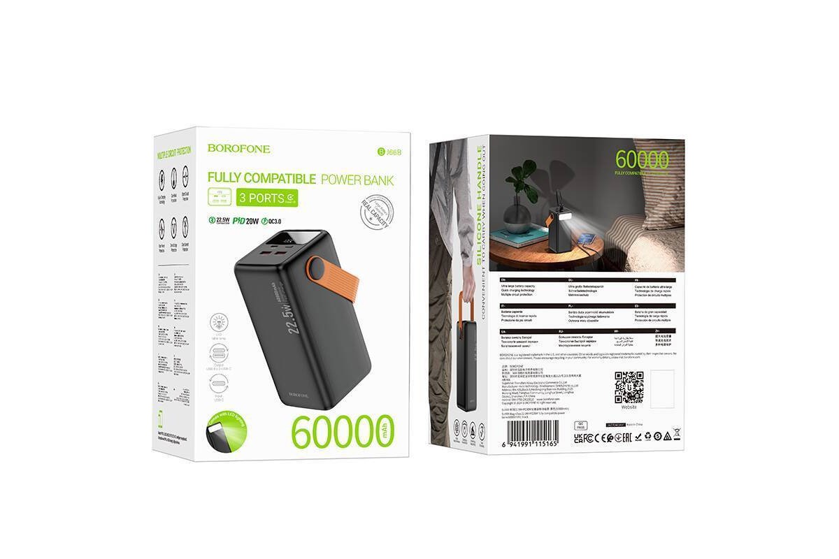 Универсальный дополнительный аккумулятор Power Bank BOROFONE BJ66B Magnifico 22.5W+PD20W fully compatibl (60000mAh) (черный)
