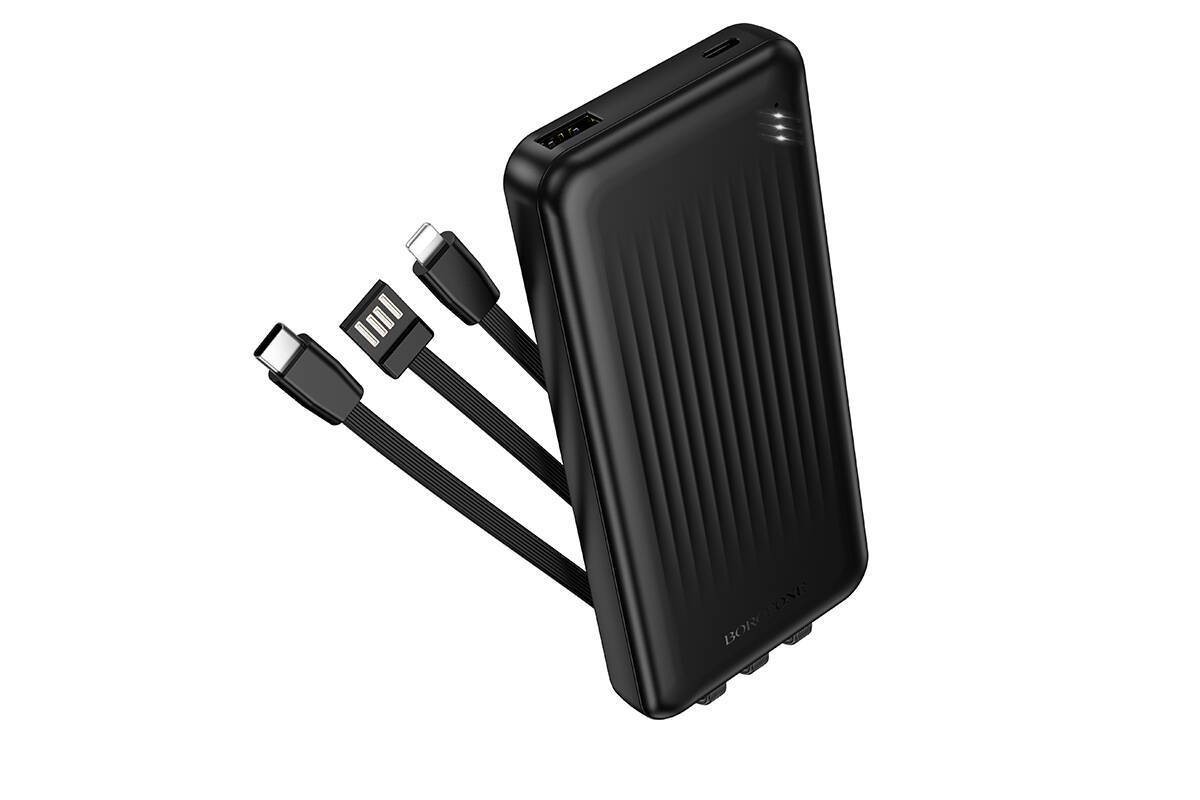 Универсальный дополнительный аккумулятор Power Bank BOROFONE BJ79 Clever with 3 cables (10000mAh) (черный) Универсальный дополнительный аккумулятор Power Bank BOROFONE BJ79 Clever with 3 cables (10000mAh) (черный)