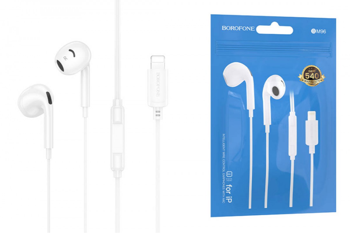 Наушники вакуумные проводные BOROFONE BM96 Brilliant штекер Lightning (белый)