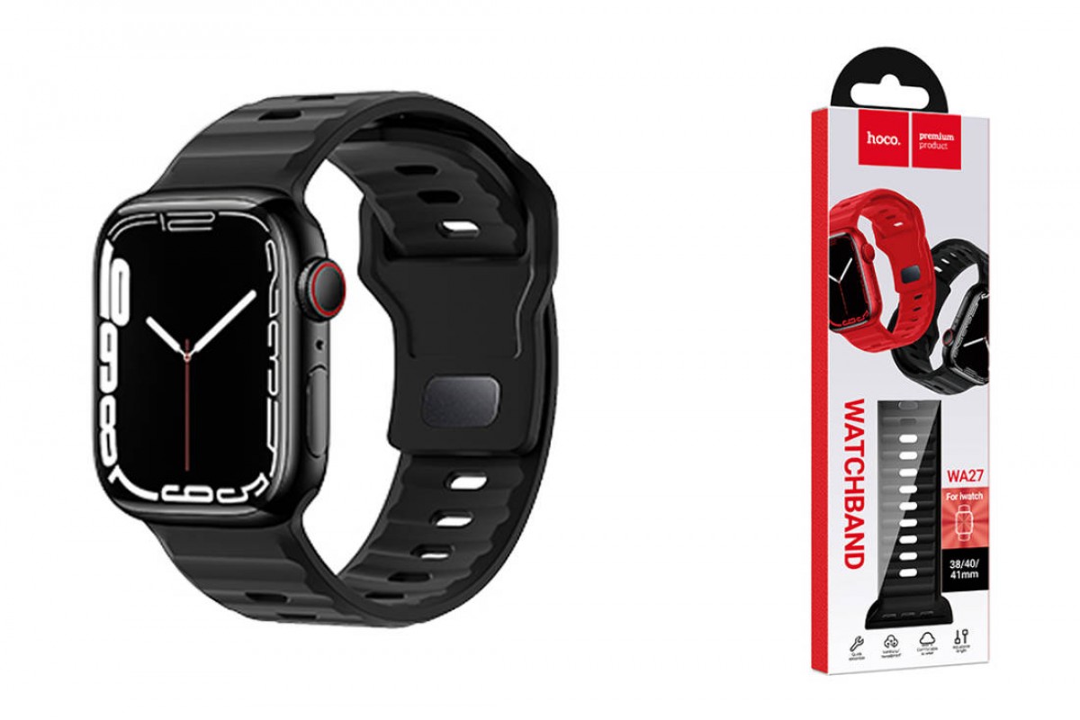 Ремешок для Apple Watch HOCO WA27 Flexible series stepped pattern solid color silicone strap (38/40/41 мм) черный