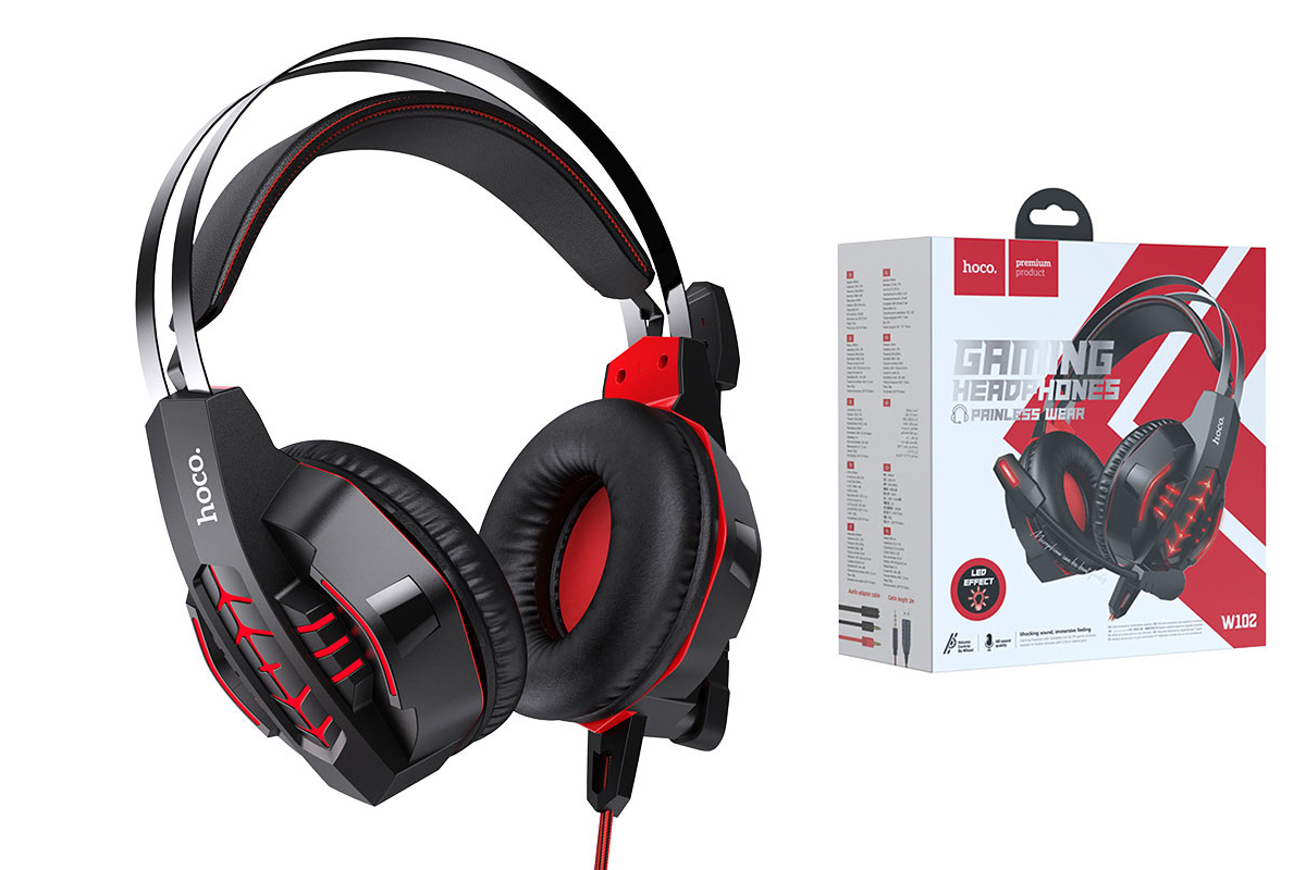 Наушники игровые HOCO W102 Cool tour gaming headphones черно красные