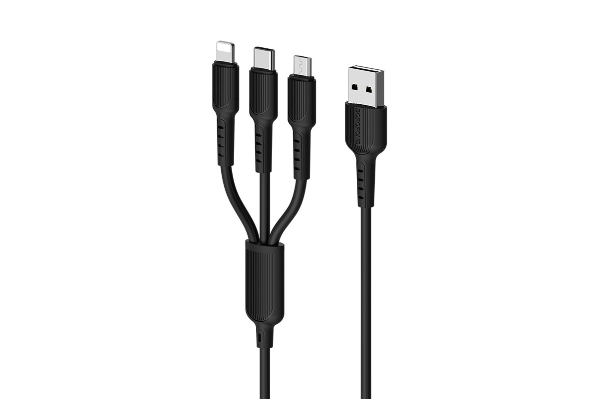 USB D.CABLE BOROFONE BX16 charging cable 3-in-1 for Type-C/Lightning/Micro 2.4A (черный) 1 метр