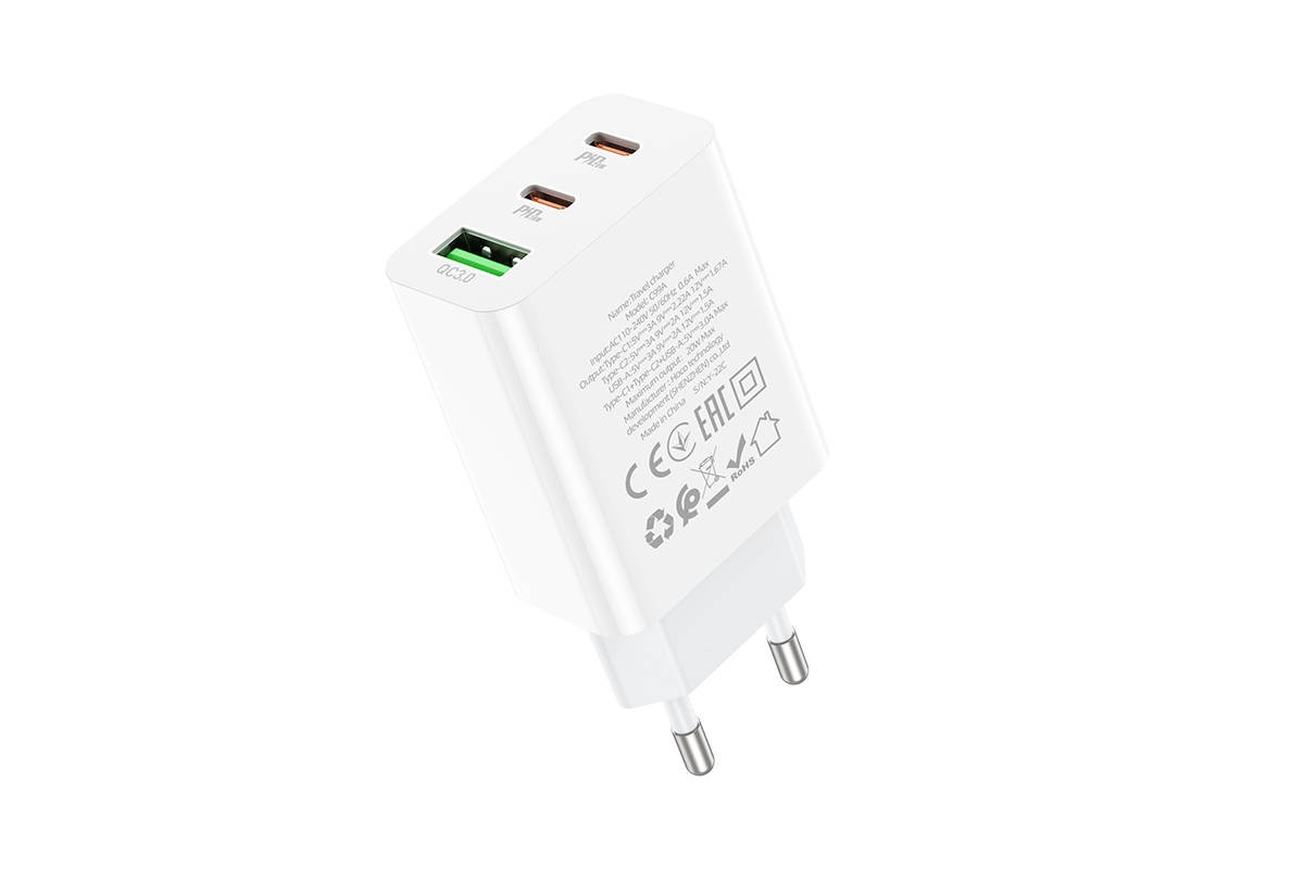 Сетевое зарядное устройство 2USB-C + USB HOCO C99A PD 20W+QC3.0 (белый)
