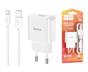 Сетевое зарядное устройство USB + кабель MicroUSB HOCO C106A 2400mAh (белый)