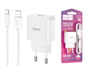Сетевое зарядное устройство USB + кабель Type-C HOCO C106A Leisure 2100mAh (белый)