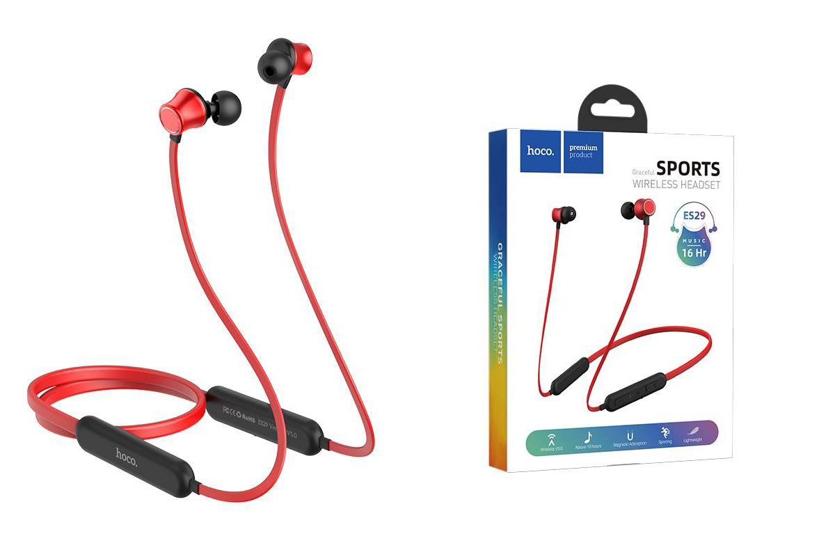 Bluetooth-гарнитура ES29 Graceful sports wireless headset HOCO красная