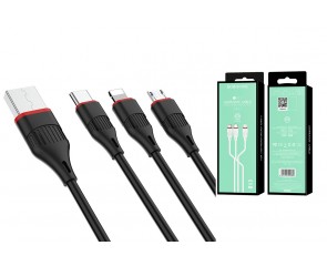 Кабель USB 3 в 1 BOROFONE BX17 Type-C/Lightning/Micro 2.4A (черный) 1м