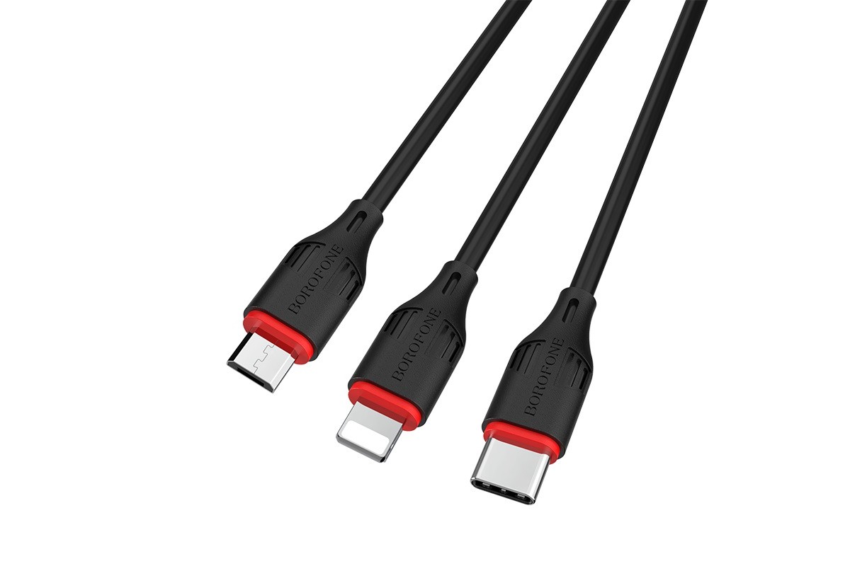 USB D.CABLE BOROFONE BX17 charging cable 3-in-1 for Type-C/Lightning/Micro 2.4A (черный) 1 метр