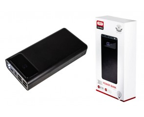 Универсальный дополнительный аккумулятор Power Bank XO PR-123, 30000 mAh, 2A вх/вых, USBx4, дисплей, черный (-)
