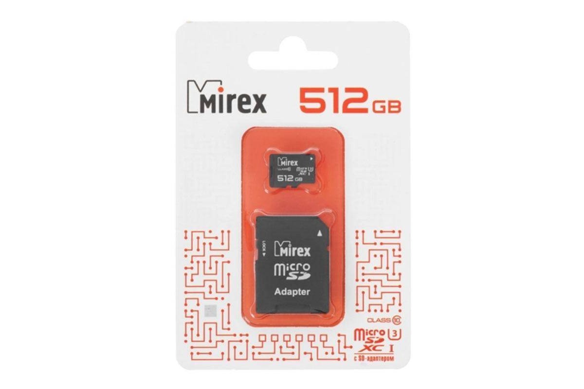 Карта памяти microSDХC с адаптером MIREX  512GB (UHS-I, U3, class 10) (13613-AD3UH512)