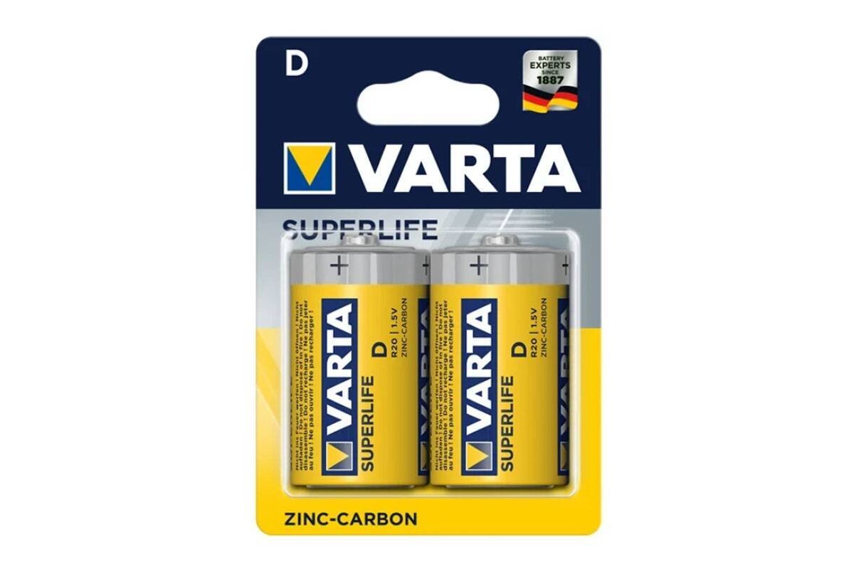 Батарейка солевая VARTA R20/2BL SUPERLIFE 2020 (цена за блистер 2 шт)