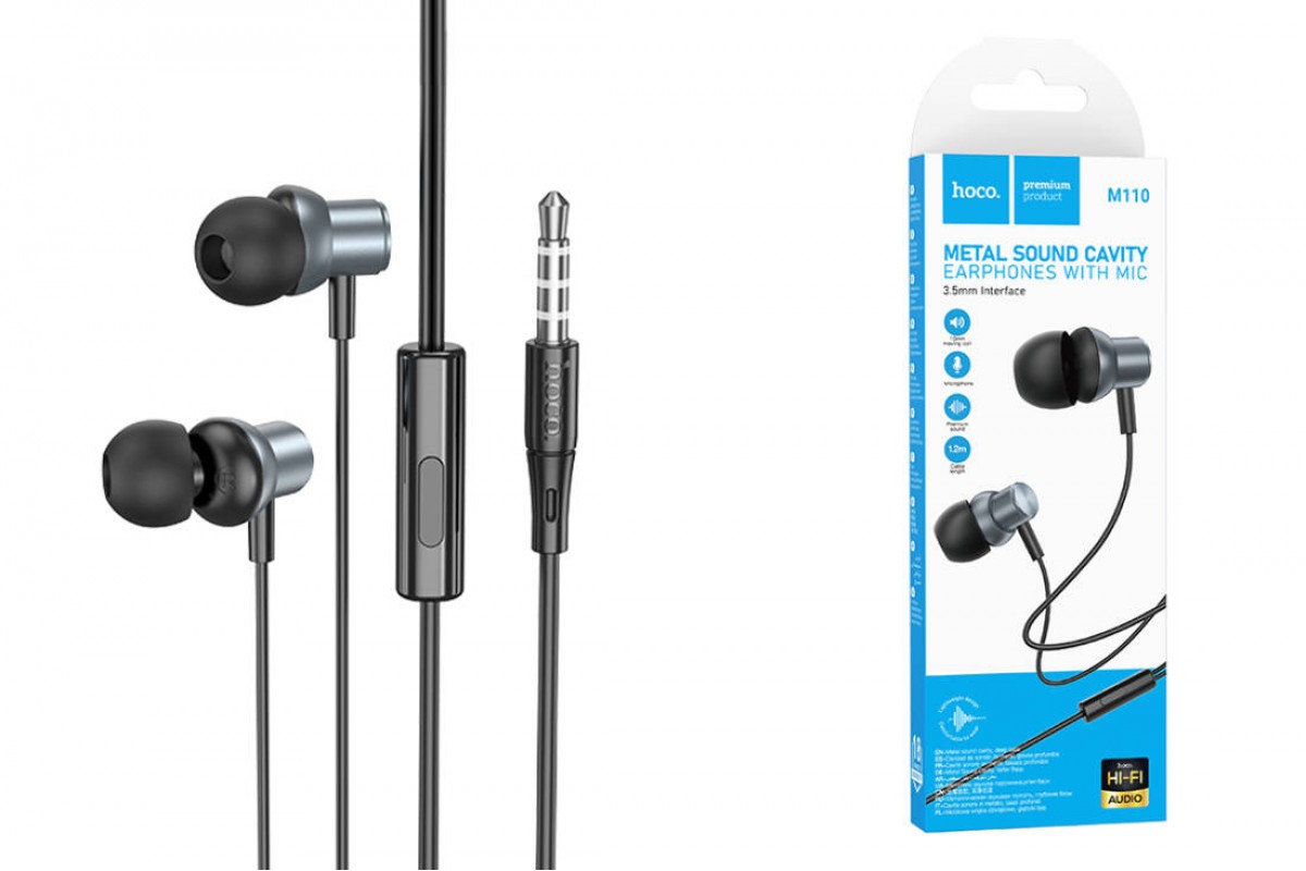 Наушники вакуумные проводные HOCO M110 Encourage metal universal earphones with mic (серый) Наушники вакуумные проводные HOCO M110 Encourage metal universal earphones with mic (серый)