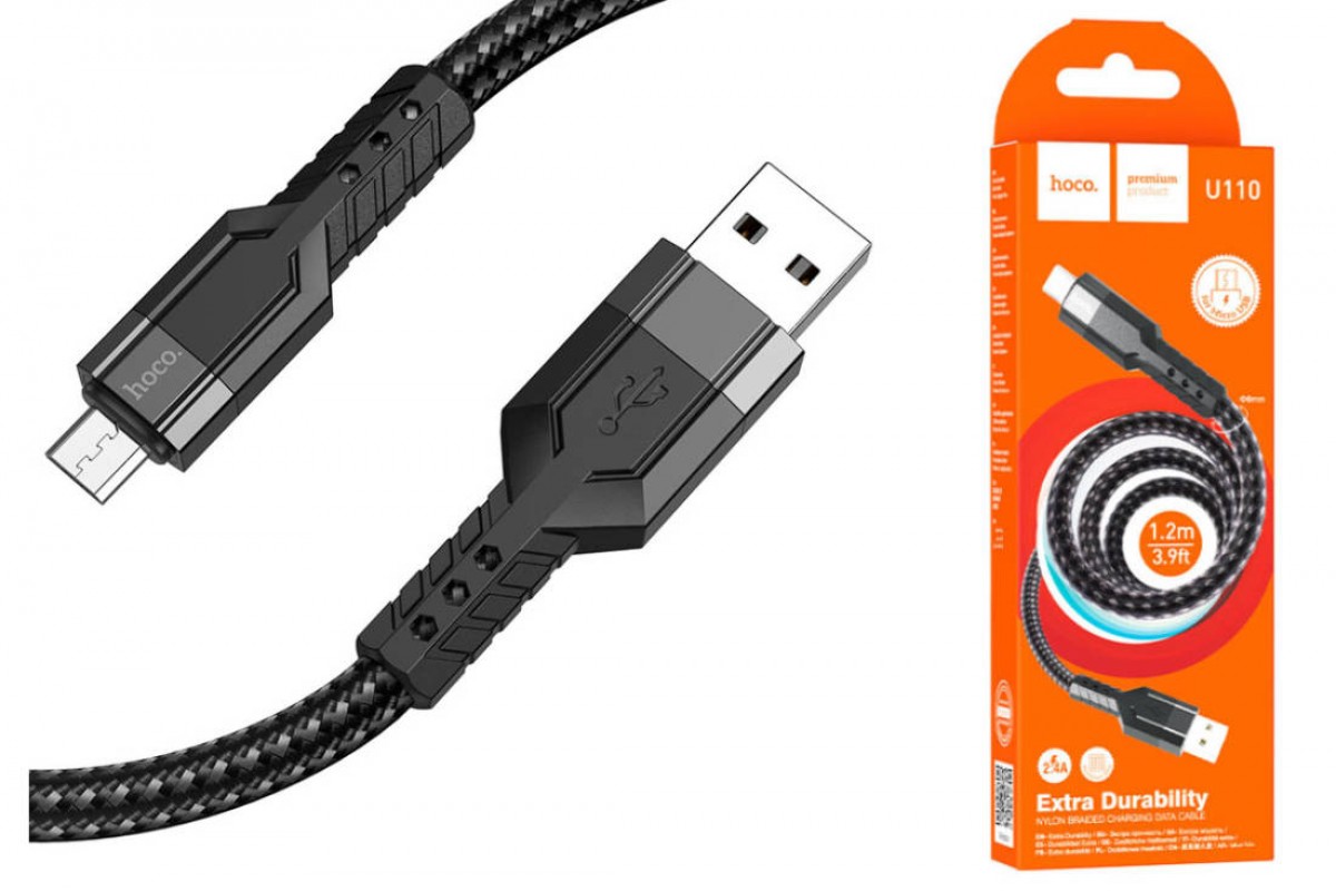 Кабель USB - MicroUSB HOCO U110 2,4A (черный) 1,2м