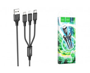 Кабель USB 3 в 1 HOCO X76 lightning/Micro/Type-C (черный) 1м